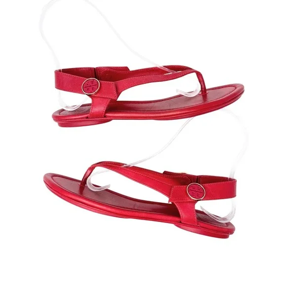 Tory Burch Minnie Travel Thong Sandal Nantucket Red Leather Sz 5.5 - Picture 2 of 8